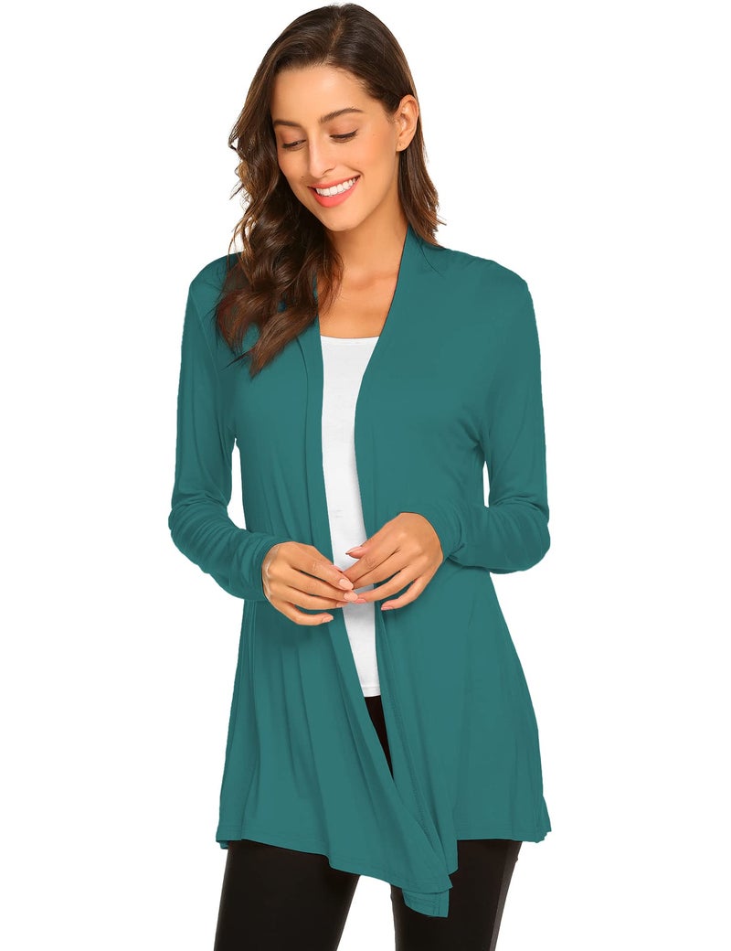 Newchoice Cardigans for Women Summer Long Sleeve Drape Open Front Lightweight Sweater Soft Kimono Cardigans Cover up (Teal Blue, S) - Image 2